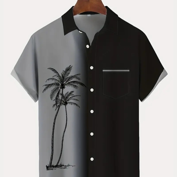 Botique Other - Men's Black and Gray Palm Tree Casual Shirt